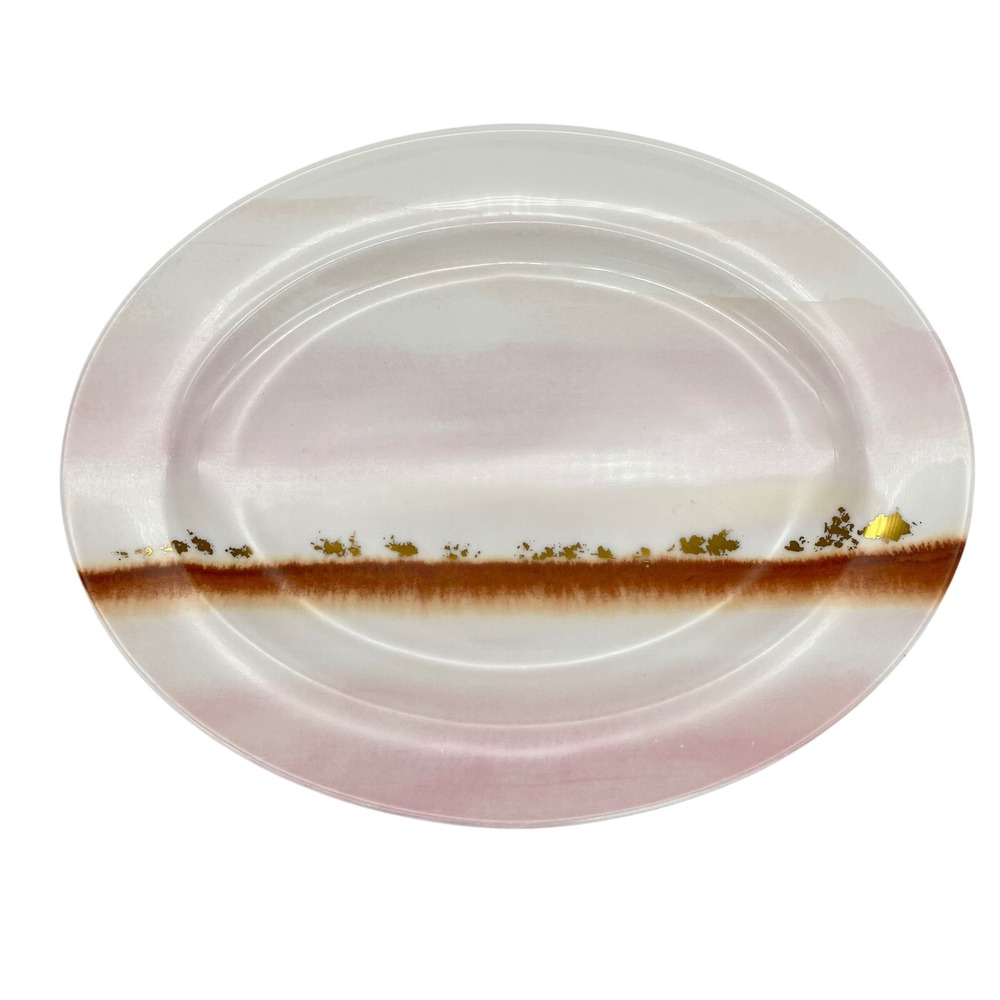 Lenox Serving Platter Watercolor Horizons 16" Pink Gold Abstract